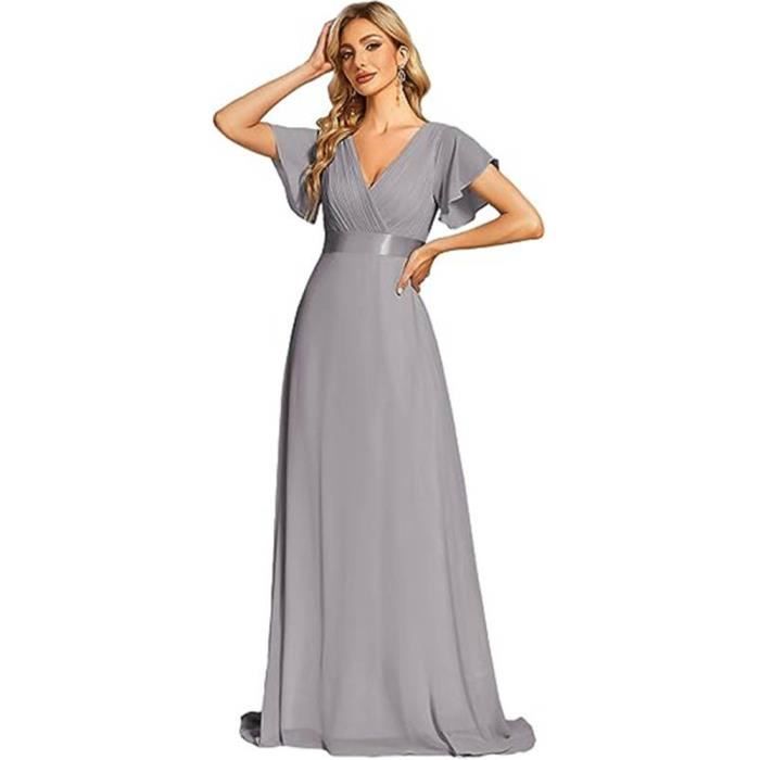 Double Vented Robe Robe de soirée en Double V-col et Manches Courtes XD190 Gris Gris ...
