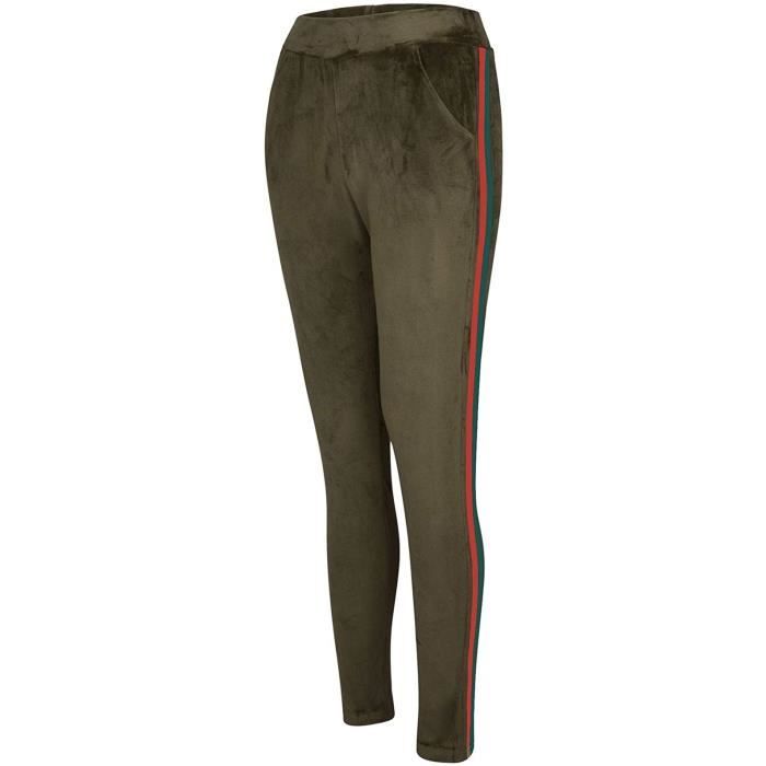 pantalon de jogging femme - lotmart - longueur cheville - côté rayé - kaki - tailles s-3xl