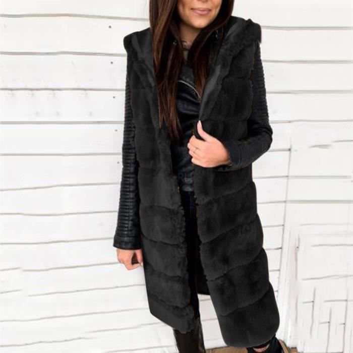 Rawdah* Gilet en fausse fourrure pour femmes hiver pardessus en peluche sans  manches manteau en fausse fourrure gilet veste chaud décontracté gilet  survêtement (S, Black_A) : : Mode