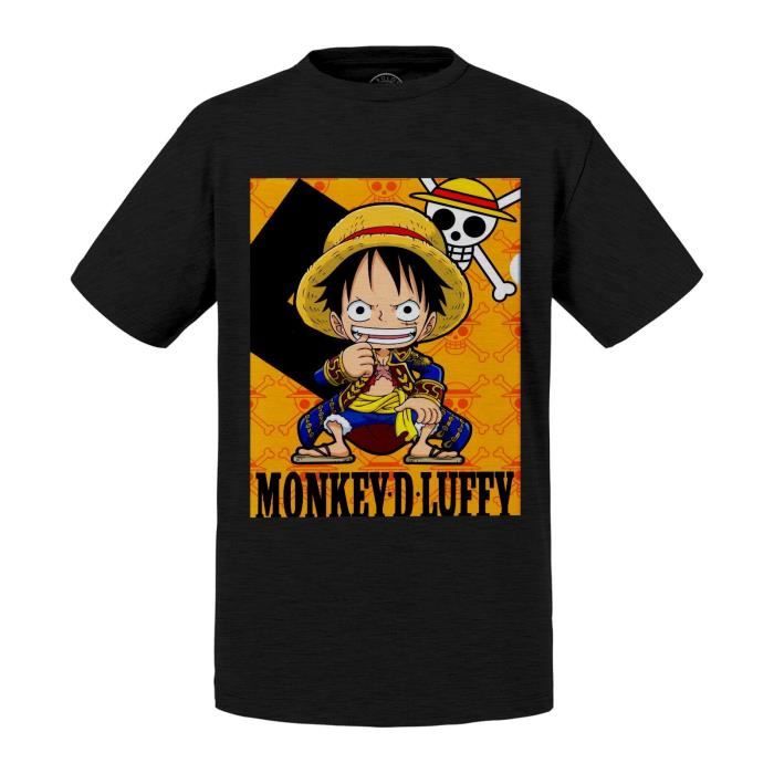 T-shirt Enfant Noir One Piece Manga Luffy Mini Pirate Anime Noir