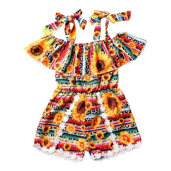 Robe D'été Adorable Pour Bébé Fille - Ensemble Floral à Volants Avec Bandeau Et Jupe à Nœud