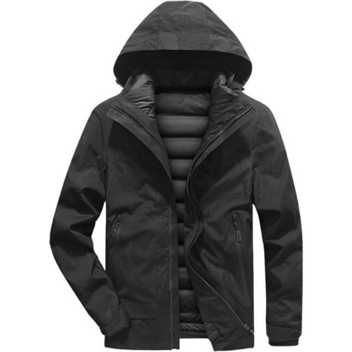 Manteau Hiver Homme Chaud ?� Capuche Amovible Veste Zippee Epaisse Couleur Unie Automne-Hiver 