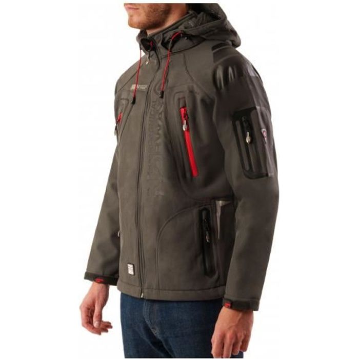 Veste Softshell Homme Impermeable - Geographical Norway - TECHNO MEN - Gris Fonce Rouge M - Sports d'hiver - Ski