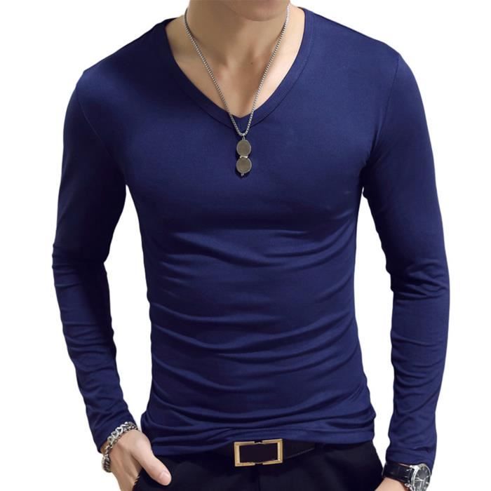 YIZYIF Homme T-shirt Manches Longues Col V Slim Fit Maillot de Corps Undershirt M-3XL