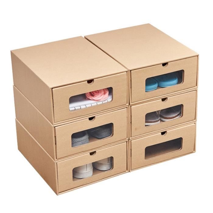 Rameng Boîte à Chaussures en Papier Kraft avec Tiroir Boîte de Rangement pour Chaussure pour Femme Homme Enfant 