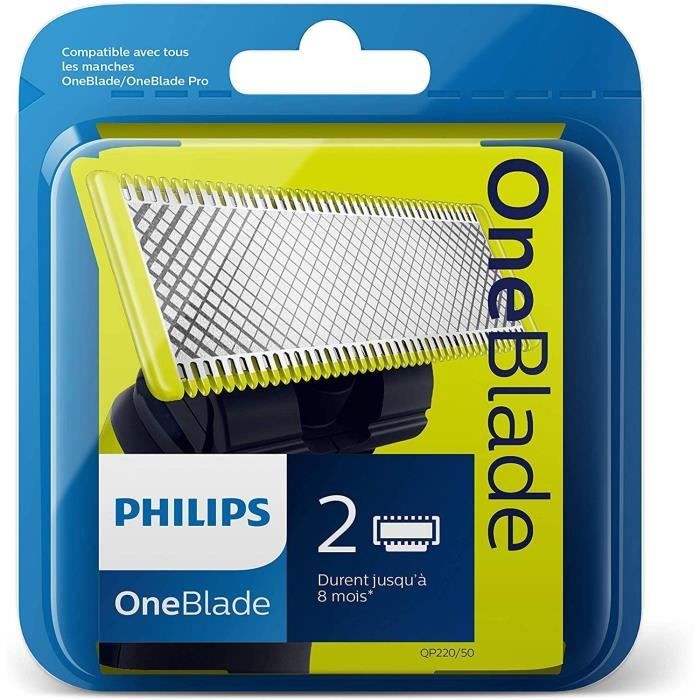 Lames de rechange Philips QP220/50 pour rasoir OneBlade - Pack de 2 - Noir