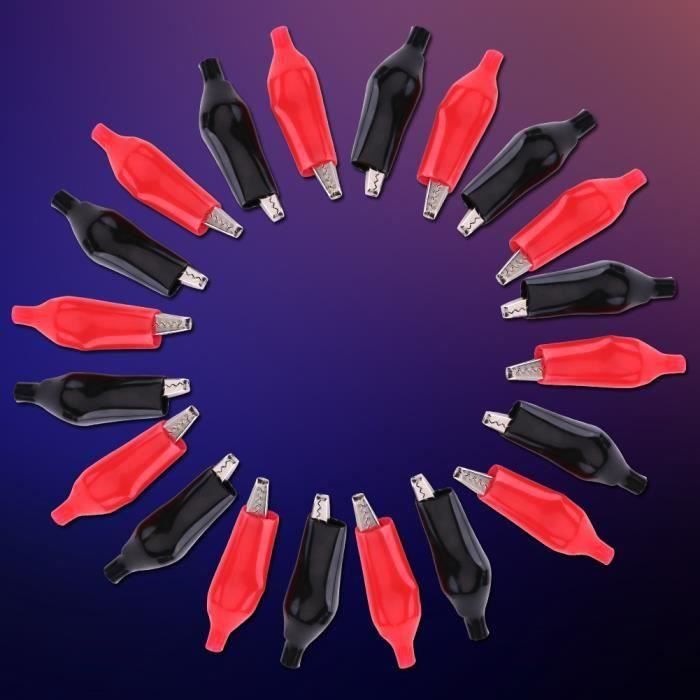 20 Pinces Crocodiles 35 Mm - Manchons Isolants Rouge/noir - Pour Tests électriques, Bricolage