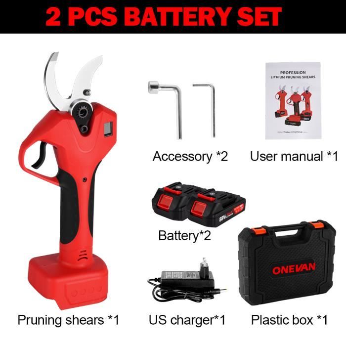 Sécateur Électrique Sans Fil 21V – Capacité De Coupe 50mm, 2 Batteries 3000mAh, Moteur Sans Balais – Pour Jardin Et Arbres Fruitiers