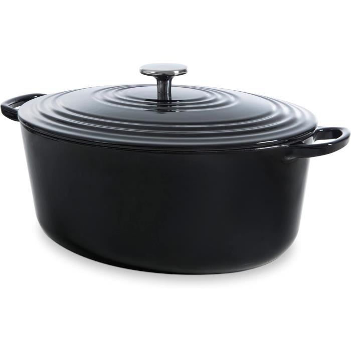 STAUB- Cocotte en Fonte Émaillée avec Couvercle, Tous feux dont induction, 6 à 7 personnes, Ovale, 33 cm, 6,70 L, 8,2 kg, Noir Mat