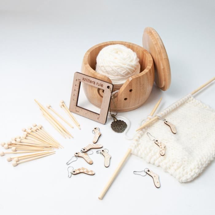 Bol à Fil En Bois Tout-en-Un Pour Tricot Et Crochet - Boîte à Boules De Fil Polyvalente