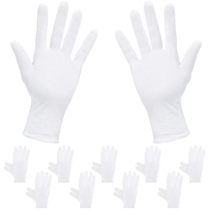 ThumbUP Gants De Travail Supersoft - 6 Paires - 100% Coton - Sans Couture - Pour Peau Sensible - Taille XS - Blanc