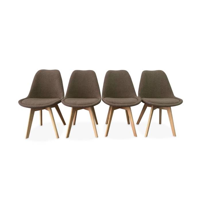 Lot de 4 chaises scandinaves NILS revêtement bouclette taupe. pieds bois de hêtre. chaise 1 place Lot de 4 chaises scandinaves NILS revêtement bouclette taupe. pieds bois de hêtre. chaise 1 place