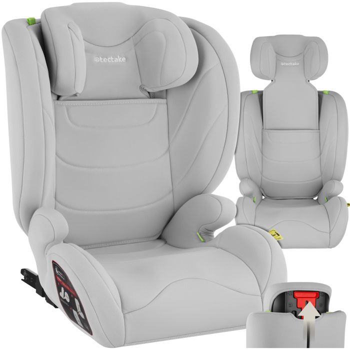 Siège auto - TECTAKE - Siège auto LEVI norme i-Size et base ISOFIX avec protection contre les chocs latéraux réglable - Gris clair