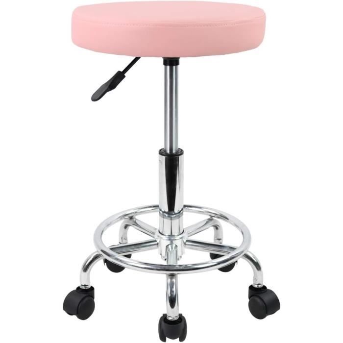 PIPIPOXER Lot De 2 Tabourets De Travail Ronds En Cuir Synthétique - Réglables En Hauteur 48-65 Cm Avec Roulettes - Siège Pivotant Confortable Pour Bureau, Salon De Beauté Et Maison, Noir