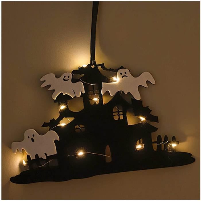 Guirlande Lumineuse Halloween 3 M - 20 LED Avec Pendentifs Fantômes Et Chauves-souris, Modes Clignotant/fixe, Sur Piles