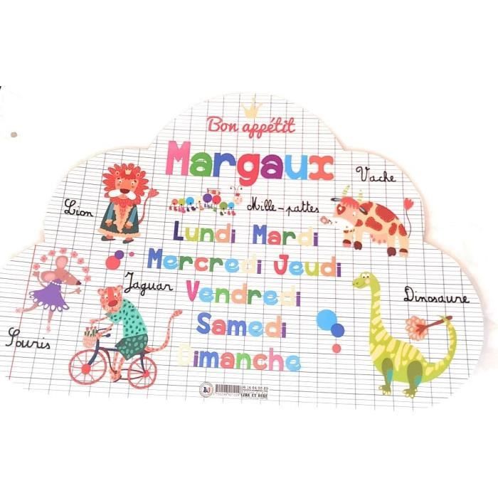 Lire Et Dire - Set De Table Prénom Forme Nuage- Aaron - (Recto & Verso) - Bon Appétit - Dessins Animaux - 29x41 Cm