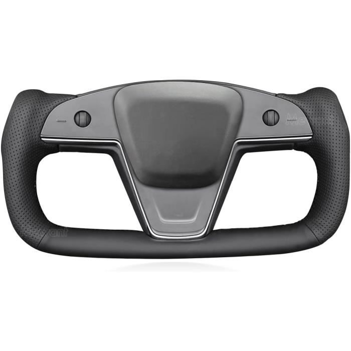 Housse De Volant En Cuir Pour Tesla Model 3 Et Model Y (2017-2023) - Cousue Main - Antidérapante - Gris