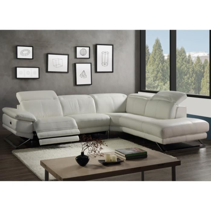 Canape D Angle Relax Electrique En Cuir Puno Blanc Angle Droit