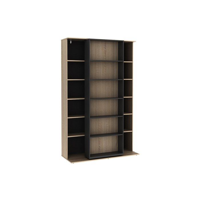 Bibliothèque coulissante avec 18 niches - Naturel et anthracite - PRALI