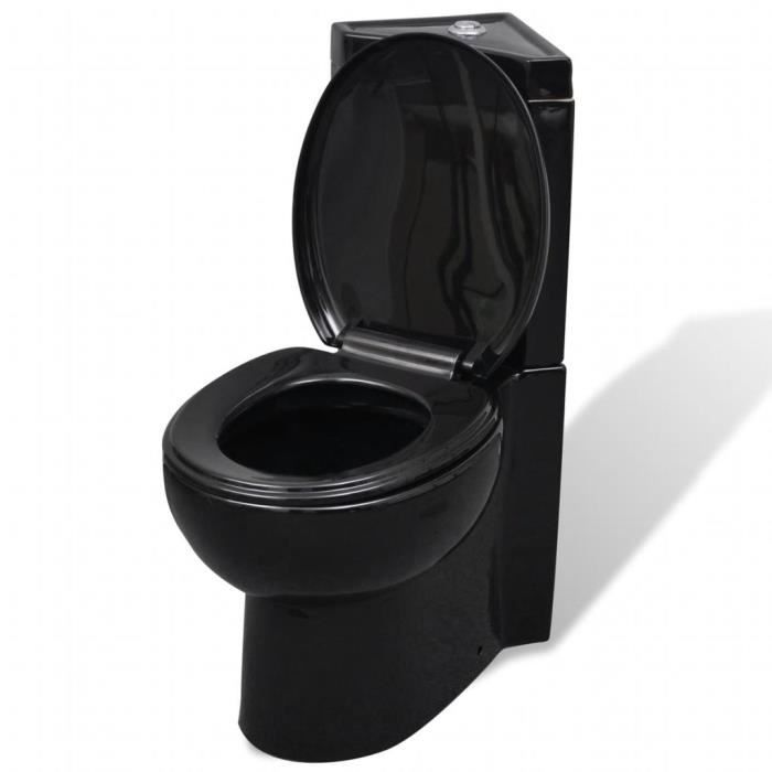 vidaXL Set de Cuvette et Bidet Céramique Noir Toilette WC Sanitaire Siège 