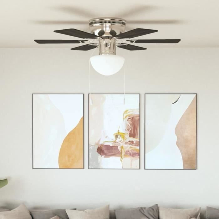 Ventilateur de Plafond vidaXL 82 cm – 3 Vitesses, Pales MDF, Lampe Intégrée - vue 2