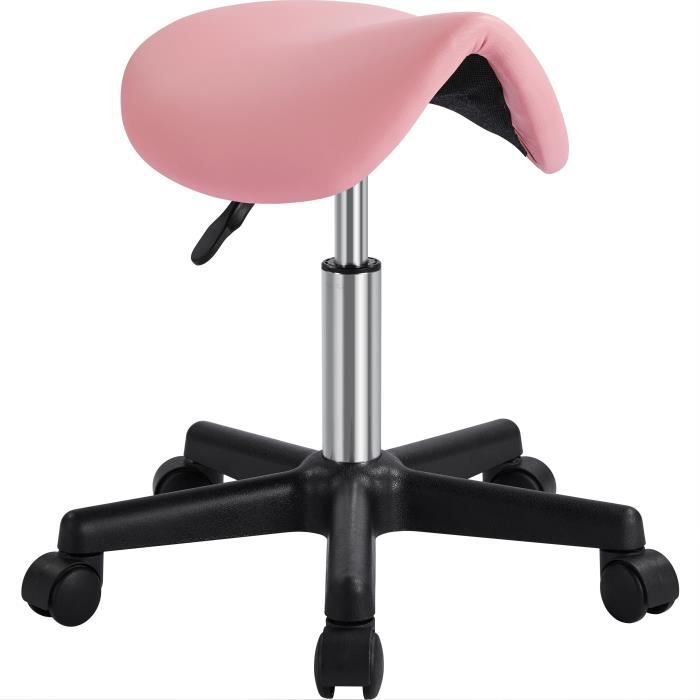 Yaheetech Tabouret de Travail Tabouret Ergonomique à Roulettes Hauteur Réglable 45 5-60 cm Chaise pour Salon Pivotante Rose