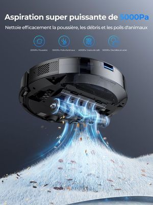 Aspirateur Robot Laveur 4-en-1,20000 Pa-Redroad R11-200min Autonomie,Vidange Auto,avec Navigation LiDAR,Charge-Auto,avec App - Electroménager