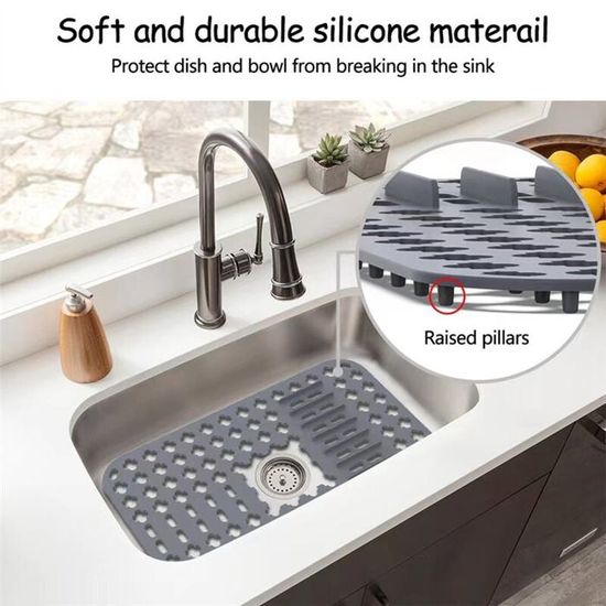 Tapis de protection en silicone pour évier 30x30 cm, adapté aux plans de travail de cuisine, résistant à la chaleur et antidérapant (gris foncé
