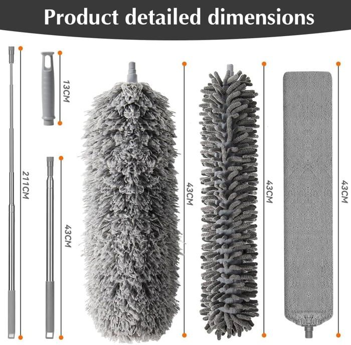 Lot De 7 Plumeaux Télescopiques Microfibre Lavables - Extensible 2,52m, Idéal Pour Plafonds Et Coins - 6