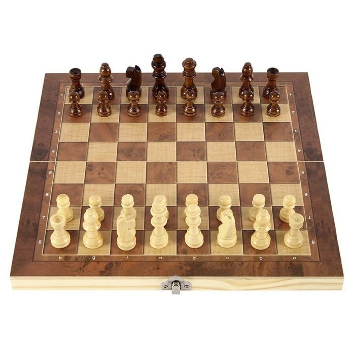Jeu 3-en-1 : échecs, Dames, Backgammon – Plateau Pliant Portable En Bois 29×29 Cm – Voyage Et Famille