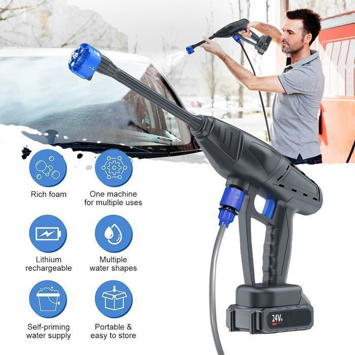 Nettoyeur Haute Pression Sans Fil 26 Bars – Portable Avec 2 Batteries, Buse 6-en-1, Idéal Voiture & Jardin