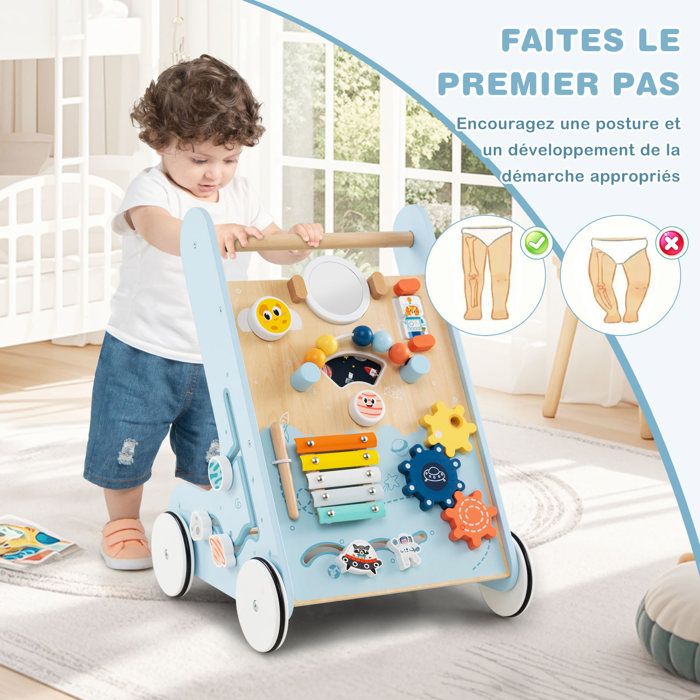 LIFEZEAL Chariot de Marche Bébé en Bois 1+ Ans, Trotteur Evolutif