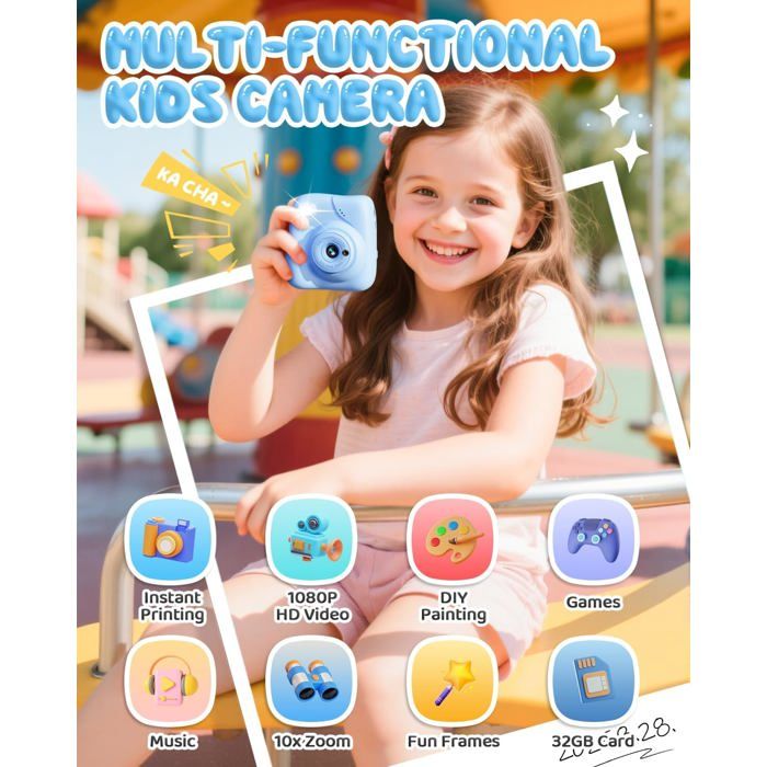 Appareil Photo Enfant Dinosaure 1080P - Caméra Numérique HD 32Go Avec Jeux, Cadeau Idéal 3 à 12 Ans (Vert)