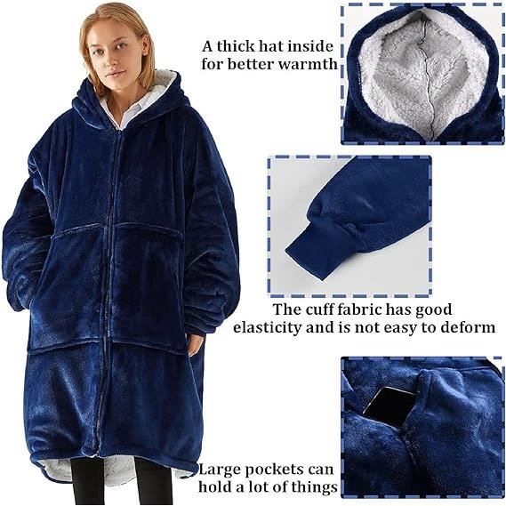 Sweat a Capuche Zippe Pull Hoodie Ultra Douce en Polaire Garder au Chaud Couverture a Capuche Grande Poche Homme Unisexe Marin Cdiscount Maison
