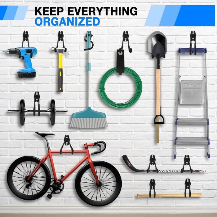 4 Pièces Crochets Muraux Garage Noirs - Support Crochet Vélo Et Outils Avec Vis, Charge 20kg