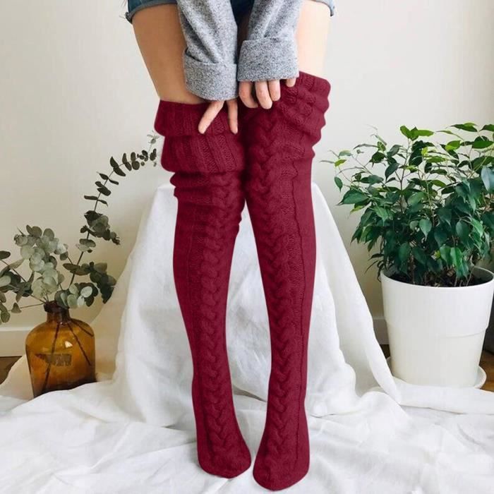 Chaussettes Montantes Femme Hiver Moelleuses Chaussettes Haute en Tricot Torsade Automne Couleur Unie Longue Bottes Chaussette Rouge Rouge Cdiscount Pret a Porter
