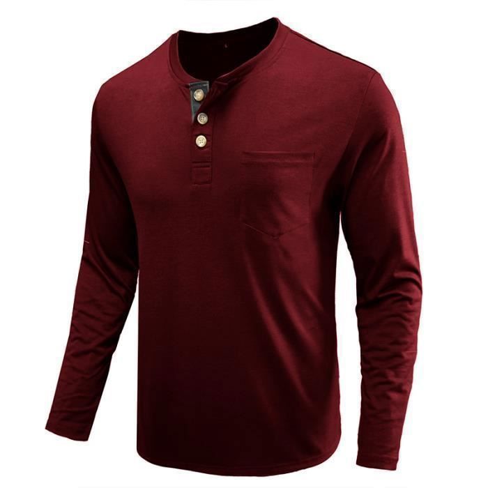T-Shirt Basique À Manches Longues Pour Homme Couleur Unie Col Haut Coupe