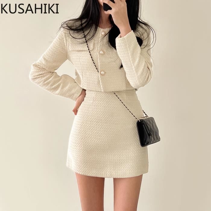 Jupe ensemble deux pi ces en Tweed Chic pour femme manteau