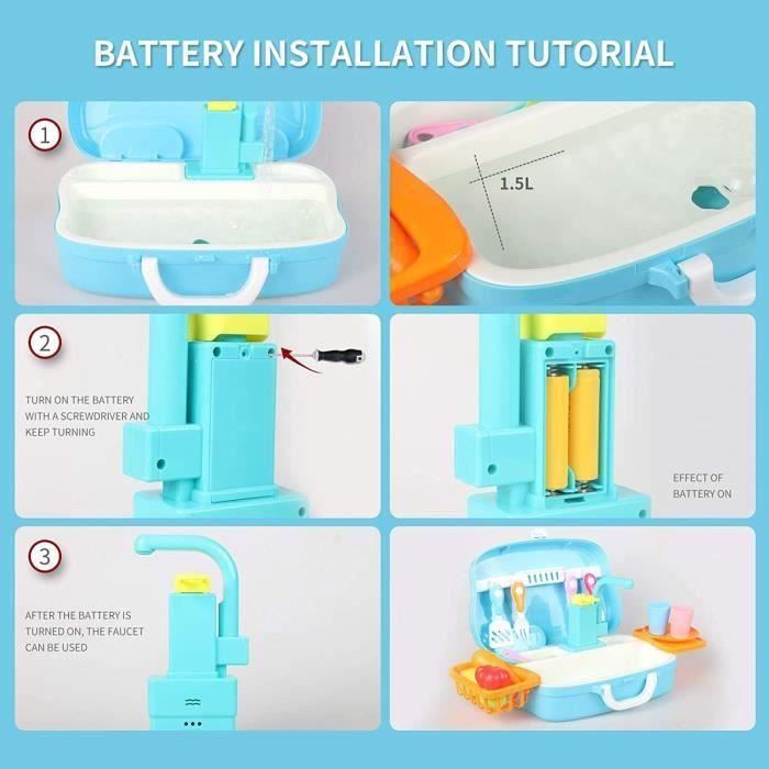 FRUSE Évier De Cuisine Jouet – Lavabo Enfant Avec Eau Courante – Accessoires De Pêche – Dès 3 Ans – Jaune