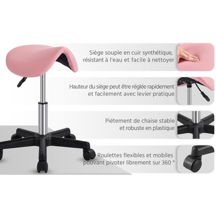 Yaheetech Tabouret de bureau à roulettes Réglable Pivotant Chaise de  travail pour Salon Message Esthétique Coiffure Siège Rembourré - Cdiscount  Maison