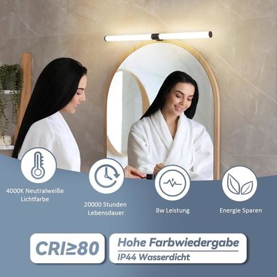 Lampe Miroir Salle De Bain LED 60cm - IP44 Étanche - Noir - 4000K Lumière Neutre