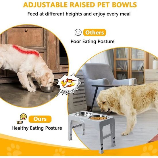Gamelle Surélevée Pour Chien Réglable En Hauteur Et Largeur - Avec Bol Inox Antidérapant, Pour Chiens De Toutes Tailles