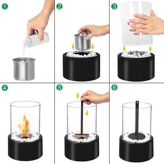 Cheminée De Table Bioéthanol Avec Pierres Décoratives - Acier Inoxydable, Intérieur & Extérieur, Sans Fumée Ni Odeur