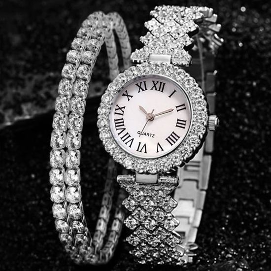 Montre Bracelet Femme à Quartz Avec Strass - Cadran Blanc, Boîtier Doré - Neuf Sans étiquette