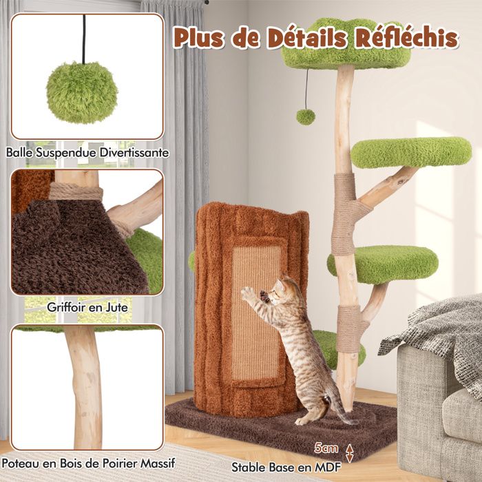 Niche Pour Chat à 4 Niveaux GOPLUS - 40x40x100 Cm, 3 Cachettes, 2 Griffoirs Sisal, Plateforme Supérieure Avec Coussin