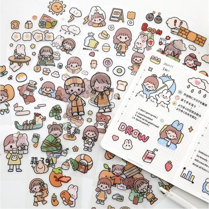 100 Autocollants Kawaii - Stickers Mignons Dessin Animé, PVC, Pour Décorer Cahiers, Albums, Cadeaux