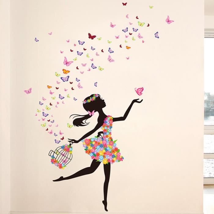 FLOWER FAERIE DANSE FILLE Stickers muraux pour chambre - Romantique - Verre  - Cdiscount Maison