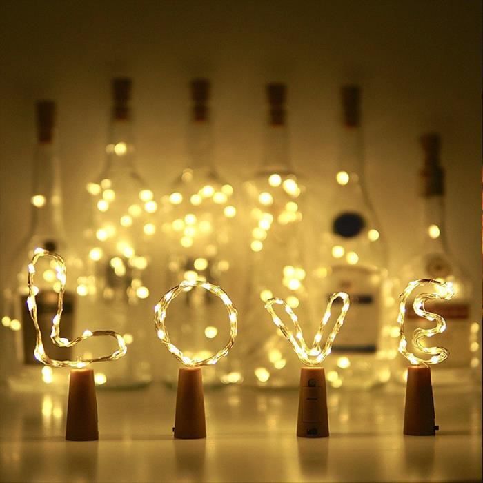 Guirlande Lumineuse Pile LEECOCO Guirlande Lumineuse à LED Pour Bouteille, 2m, 20 LEDs, Liège, Guirlande Fée, Bouchon De Guirlande Led Leroy Merlin