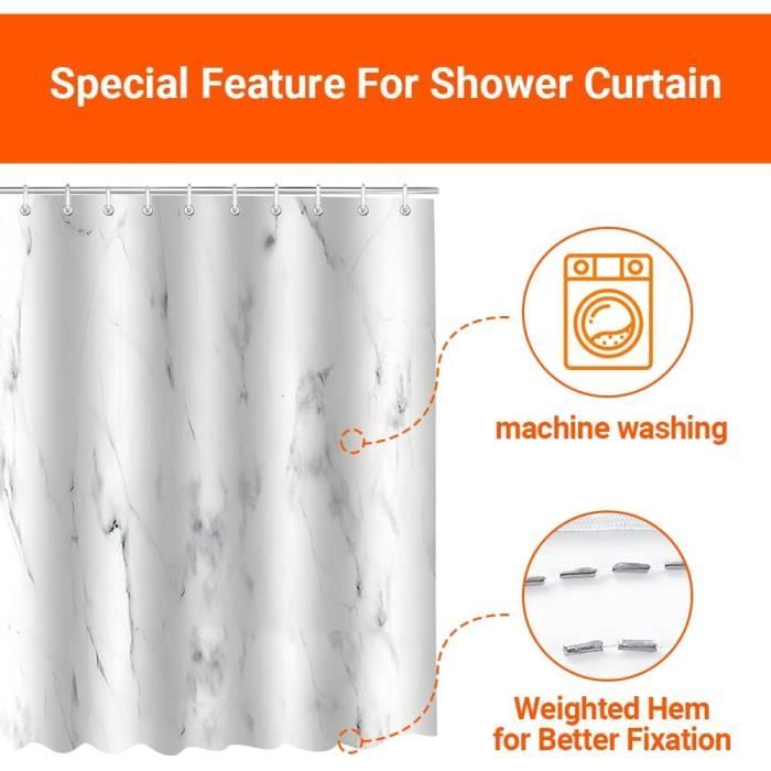 Rideau De Douche ANAZOZ 90x180 Cm - Motif Marbre - Polyester Imperméable Anti-moisissure, Avec Anneaux