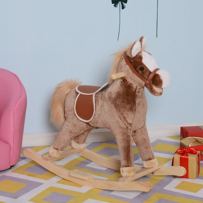 HOMCOM Cheval à bascule cowboy selle grand confort bois peuplier brun blanc pas cher HOMCOM Cheval à bascule cowboy selle grand confort bois peuplier brun blanc pas cher